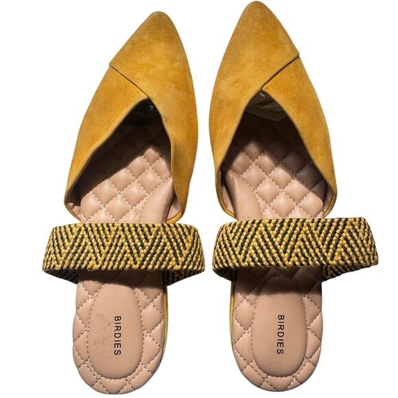 Birdies The Swan Flats Suede Cuff Mules Pointed Toes In Citron Yellow Size 8 - Picture 3 of 9